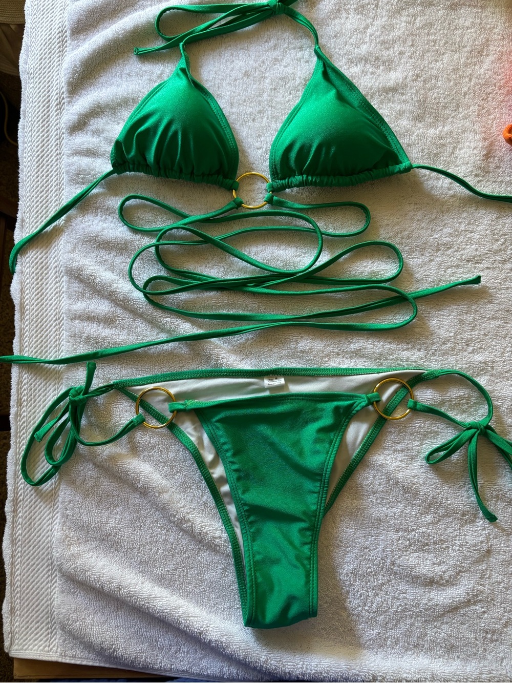 Green Triangle Ring-Detail String Bikini Set